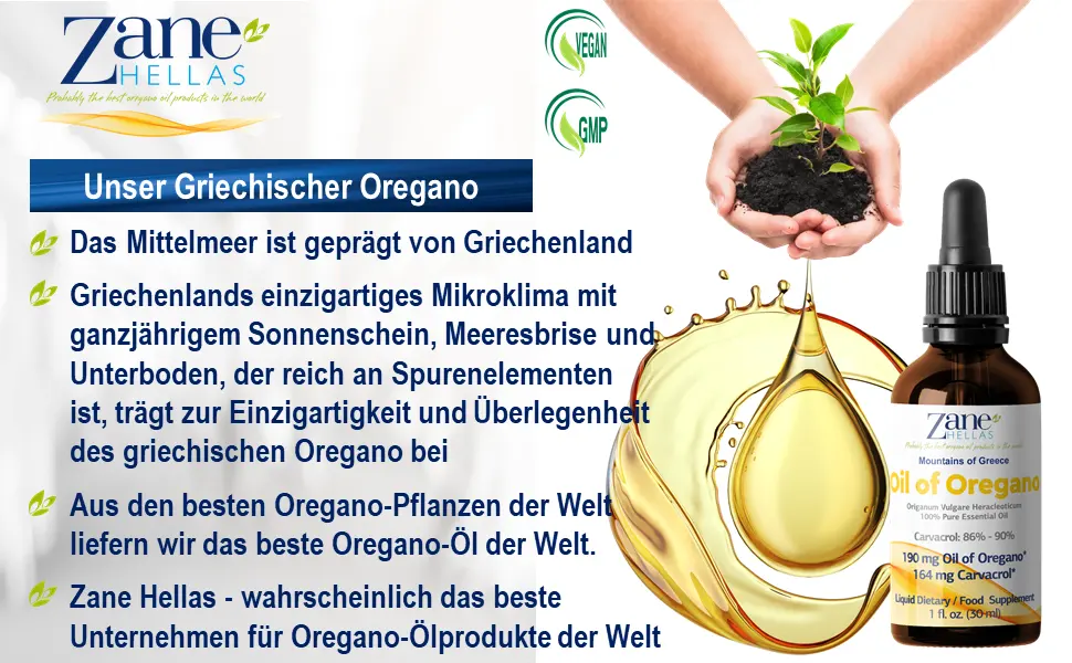 Zane Hellas 100% Greek Oregano Essential Oil. Minimum 86% Carvacrol. 164 mg Carvacrol per serving. Pack of 2. 60ml. - Oreganoöl