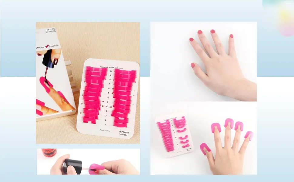 SIOPPKIK Nail Polish Stencil Reusable Nails Edge Skin Barrier Kit Polish Correctors 26pcs (Rose Red) - product information 2