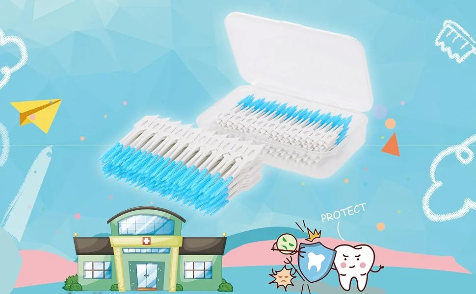Layhou 160pcs Interdental Brush Double-sided Toothpicks Soft Silicone Dental Floss Teeth Stick Blue - product information 2