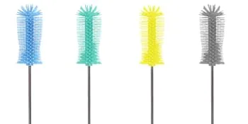 Silicone bottle brush with a long handle and rotating function - deep cleaning for water bottles baby bottles and food glasses - soft brush bristles (yellow) - product information 2