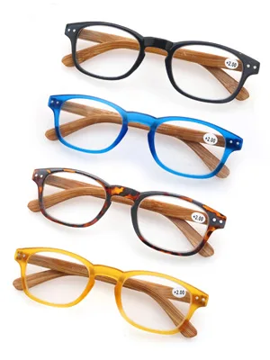 Modfans (4 pack) Reading glasses 2.0 men/women good glasses high quality comfortable rectangular wood effect great reading aid for men and women +2.00 mixed color - product information 2