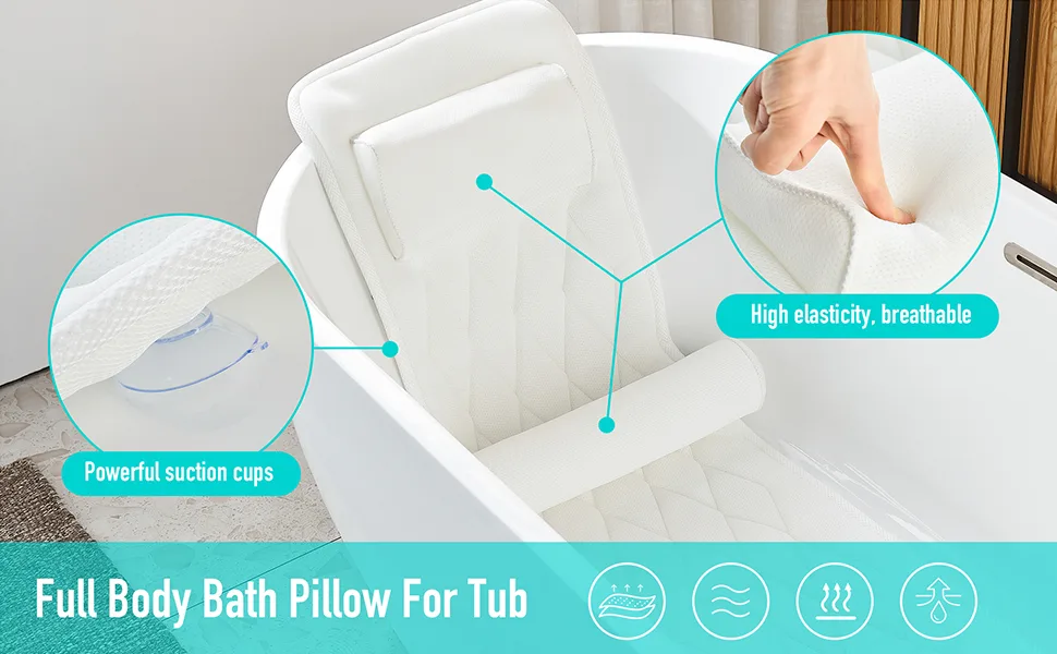 Bathtub Pillow, Bath Pillow, SPA Bath tub Pillow mat for Headrest, Neck Shoulder Support, 4D Air Mesh Breathable Bath Pillow for Women & Men, with 6 Powerful Suction Cups (05) - Banner
