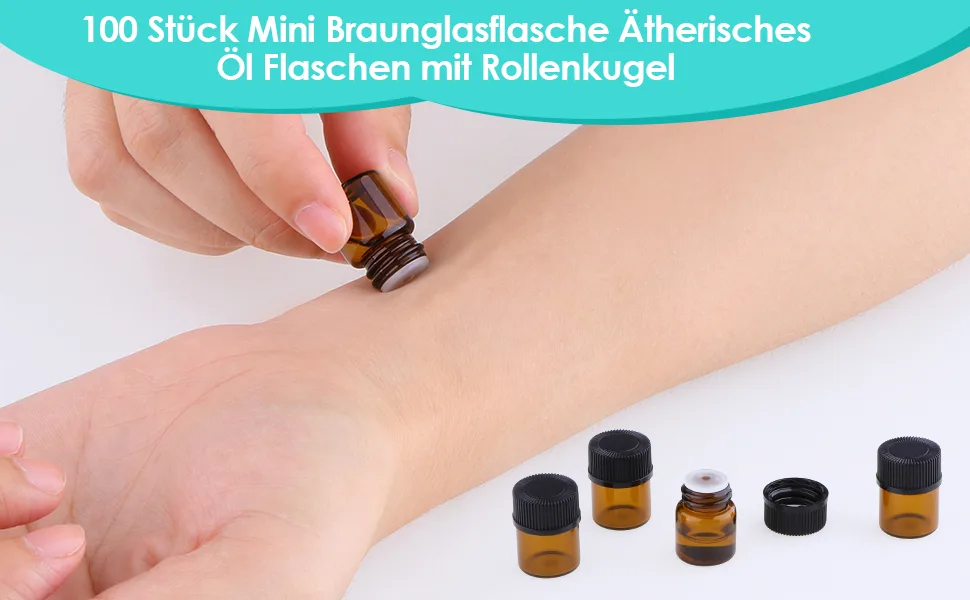Fenteer 100 Mini Small Empty Glass Bottles Brown Glass Bottle Essential Oil Bottles with Roller Ball 2 ml - product information 2