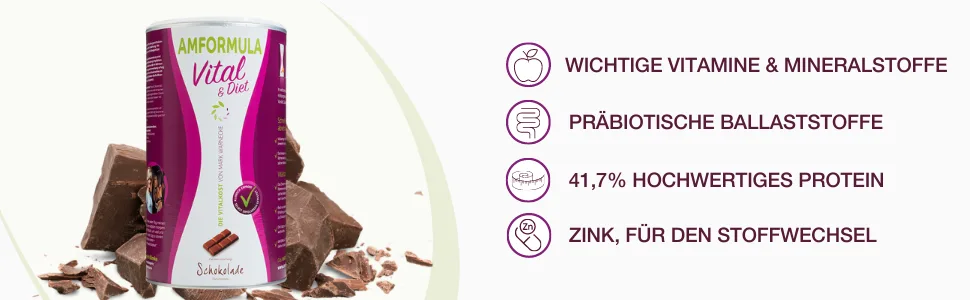 Amformula Vital & Diet chocolate 490g meal replacement shake high -quality ingredients drinking meal chocolate 490 g (1 Pack) - Amformula