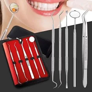 Dental Tools, Plaque Remover for Teeth, 6pc Stainless Steel and Polisher Set, Tarter Remover for Teeth, Teeth Cleaning Kit, Mirror Picks Eraser Guide - dental kit