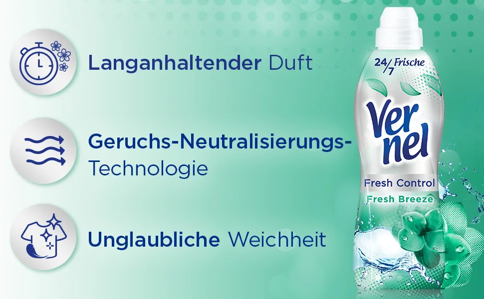 Vennel Fresh Control Fresh Breeze Feature Sour (3x32 washloads) laundry scent for 24/7 long-lasting freshness with odor-neutralization technology recyclable bottle 800 ml (3-pack) - product information 2