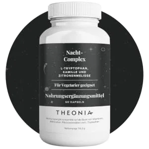 Theonia night complex with 100 mg L-tryptophan chamomile & lemon balm Natural nutritional supplement for sleep & relaxation-60 capsules genetic engineering free vegetarian - TH_EU_NIGHT-TIME_Website_AdditionalFeatures_German