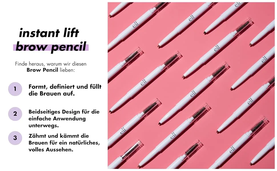 eleven.Instant Lift Brow Pencil |Double-sided precision liner & spooler for defined brows |Deep Brown |0.006 OZ (0.18g) deep brown 0.18 g (1 Pack) - elf cosmetic brow pencil