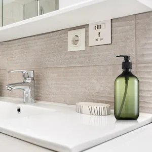 Misazy empty shampoo bottles 300 ml soap dispenser bottles empty refillable plastic lotion-pumping bottles for liquid soap shampoo shower gel (green) - product information 2