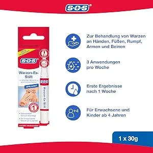 SOS Warken-Ex Abbey to remove ordinary immediately-acting wart pen wart remedies with simple and precise pencil effectively from the 1st application 3 ml solution 3 ml (1 Pack) - SOS Warzen-Ex-Stift Vorteile