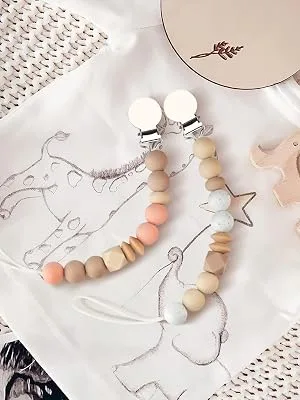 Kowlone pacifier chain young girls silicone dummy clips pacifier strap pacifier chains pacifier clips holder for baby shower 2-pack (beige oatmeal) b: beige oatmeal - Schnullerkette Junge mädchen Silikon