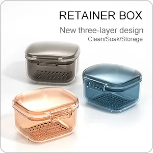 Prosthesenbox retainer box prosthesis bath box cup with a filter basket prosthesis rack storage container for travel cleaning sensitive retainer cleaning box tooth protection box (apricot) - product information 3