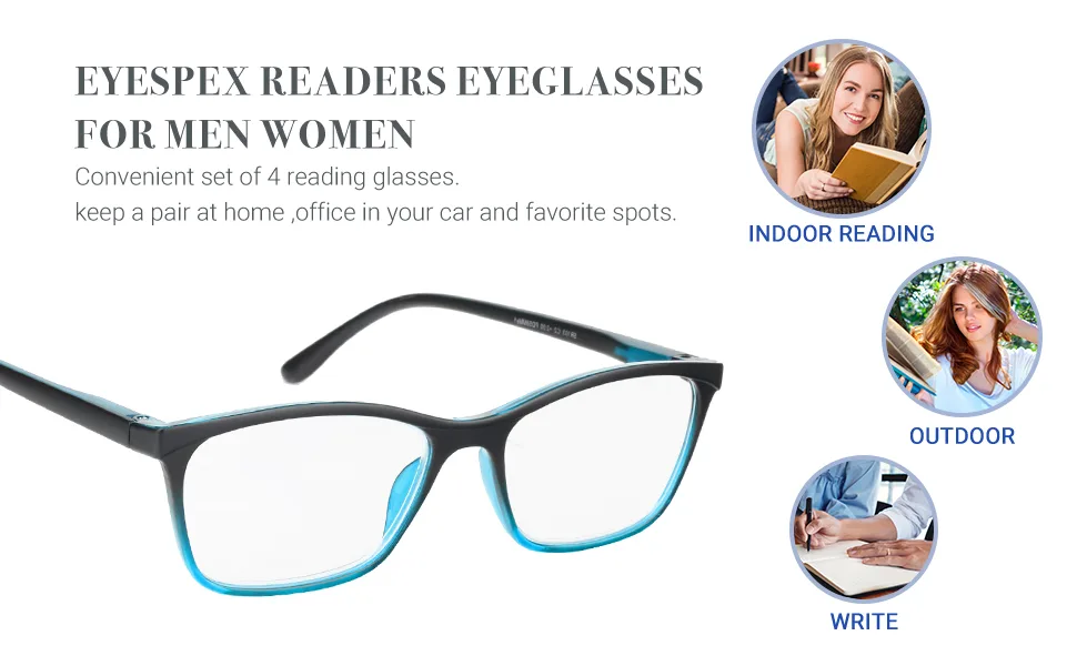 Efe 4 Pack Reading glasses for women black matt high quality rectangular comfortable reader worth reading glasses spring hinges vintage men reading glasses light - kjnljh