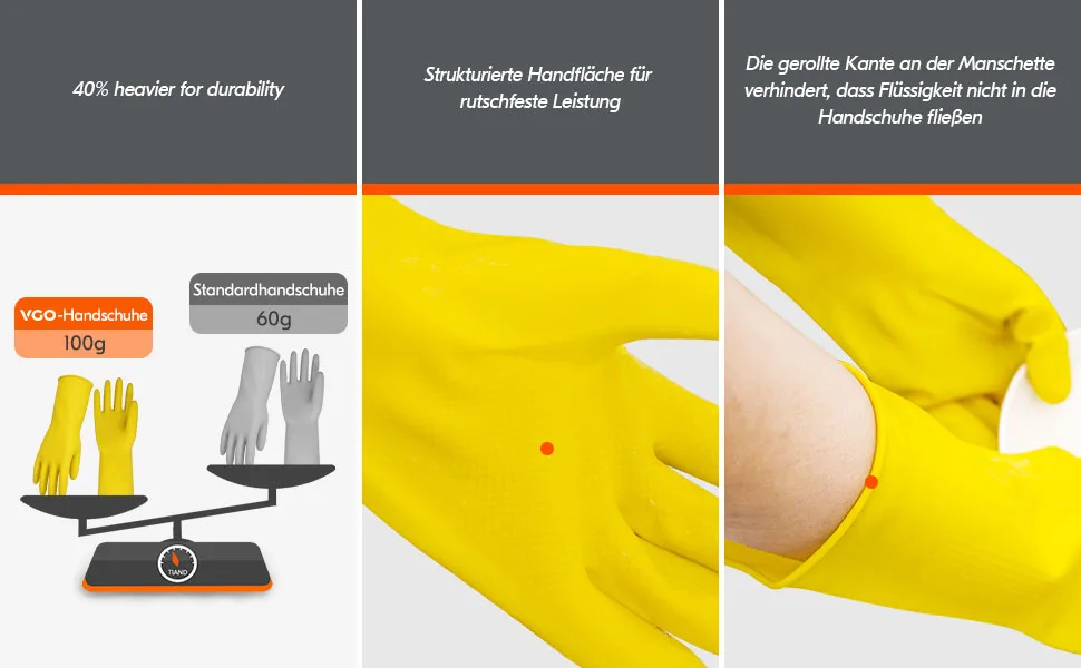 VGO ... 2 pairs reusable gloves for kitchen work household cleaning and dishwater long arm multifunctional (HH4601) L (2 pack) yellow - HH4601
