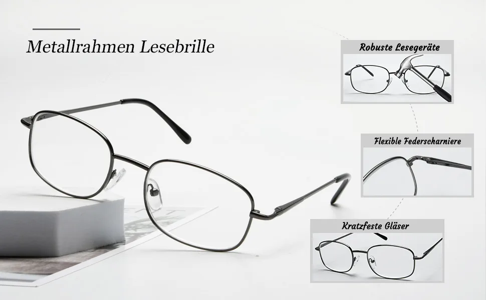 Eyekepper Metal Frame Reading Glasses with Spring Hinge 4 Pack Black +1.50 Black - Lesebrille robust und langlebig