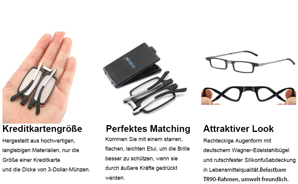 Szeoeom ultra thin foldable reading glasses ultra -light blue light foldable reading devices to men woman compact travel portable rectangle fertilizer case black 1 dioptria - szeoeom