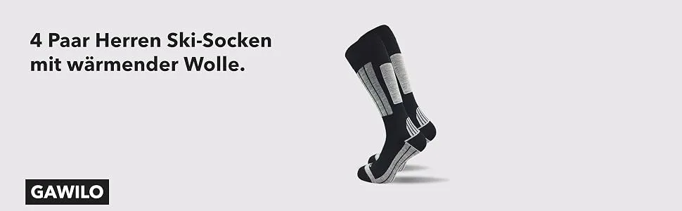 GAWILO men's ski socks with padding (4-pack) 20% warming wool 43-46 black - Herren Skisocken mit Polsterung