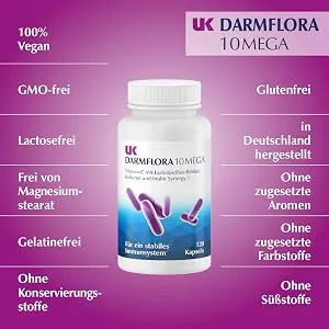 UK Darmflora 10 Mega Capsules vegan - High-dose Lactobacillus Bifidus cultures + Inulin Synergy 1 & Vitamin C 120 pieces (1 pack) - product information 4