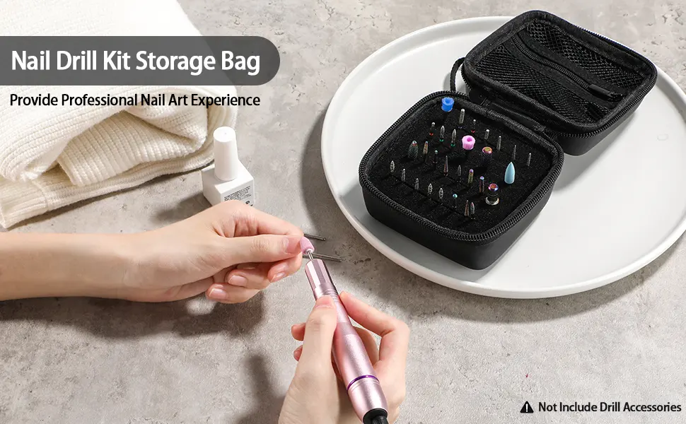 Oneleaf Nail Drill Bits Holder, Kit Organizer Storage Case Displayer Container, Waterproof Portable Organizer Bag, Efile Nail Bits Professional Nail File Bits Manicure Tools-Black-Only Case - Oneleaf Nail Drill Bits Holder