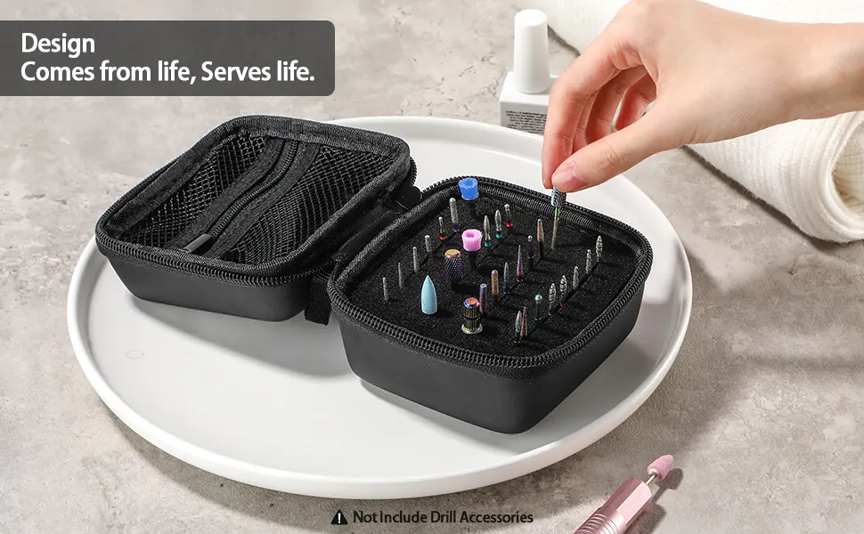 Oneleaf Nail Drill Bits Holder, Kit Organizer Storage Case Displayer Container, Waterproof Portable Organizer Bag, Efile Nail Bits Professional Nail File Bits Manicure Tools-Black-Only Case - Oneleaf Nail Drill Bits Holder