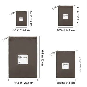 VORCOOL 4pcs Drawstring Bags Waterproof Nylon Storage Bag Size XS/S/M/L (Coffee) - 4 tück Kordelzugbeutel wasserdichte Nylon Aufbewahrungstasche Größe