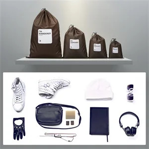 VORCOOL 4pcs Drawstring Bags Waterproof Nylon Storage Bag Size XS/S/M/L (Coffee) - 4 tück Kordelzugbeutel wasserdichte Nylon Aufbewahrungstasche Größe