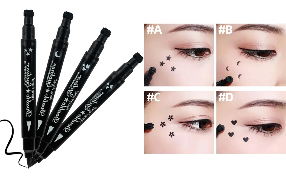 Eyeliner Stamp Wingliner, Waterproof Smudgeproof Liquid Eye Liner Gel Pen Set, Long Lasting Heart Black Thin Double Ended Pencil Makeup Tools for Women (A Star) - product information 1