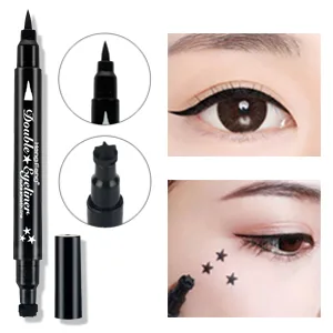 Eyeliner Stamp Wingliner, Waterproof Smudgeproof Liquid Eye Liner Gel Pen Set, Long Lasting Heart Black Thin Double Ended Pencil Makeup Tools for Women (A Star) - product information 2