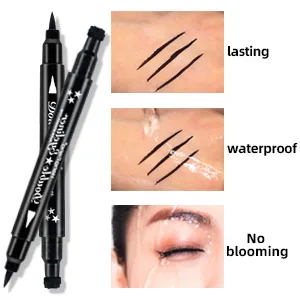 Eyeliner Stamp Wingliner, Waterproof Smudgeproof Liquid Eye Liner Gel Pen Set, Long Lasting Heart Black Thin Double Ended Pencil Makeup Tools for Women (A Star) - product information 3