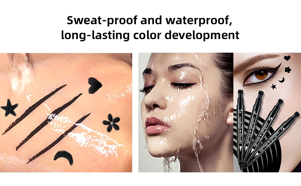 Eyeliner Stamp Wingliner, Waterproof Smudgeproof Liquid Eye Liner Gel Pen Set, Long Lasting Heart Black Thin Double Ended Pencil Makeup Tools for Women (A Star) - product information 5