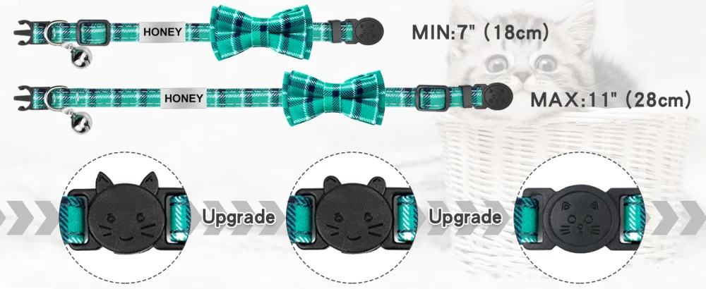 Tagme cats collars with names and telephone number kitten neck band with safety closure and bell turquoise 1 pack turquoise - cat collar