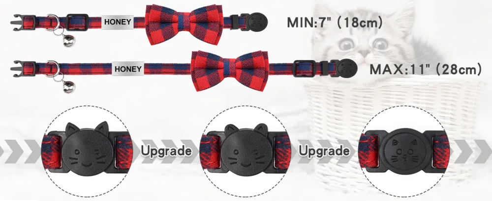 TagME cat collars with name and telephone number on kitten collar with safety clasp and bell red 1 pack red - cat collar