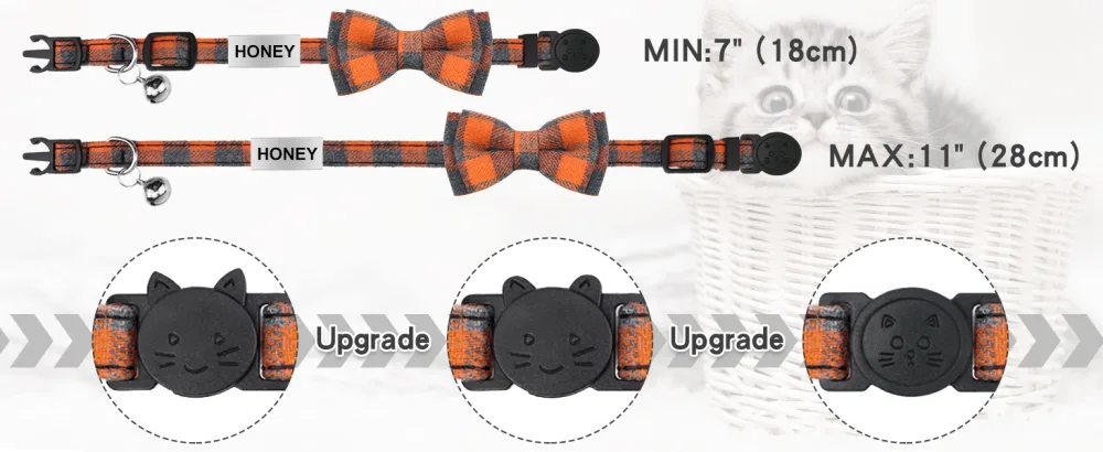 Tagme cats collars with names and telephone number kitten collar with safety closure and bell orange 1 Pack orange - cat collar