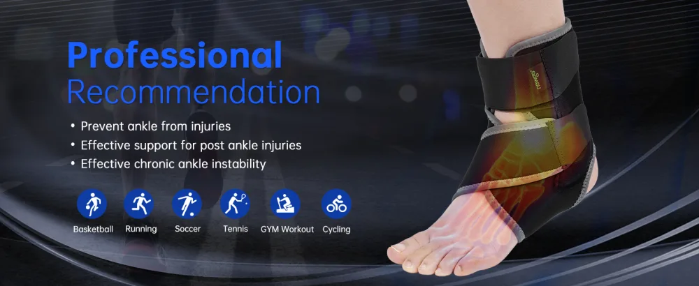 Newgo ankle bandage ankle bandage adjustable foot tape ankle ankle support with stabilizers on both sides for ankle women men (black) - Knöchelbandage