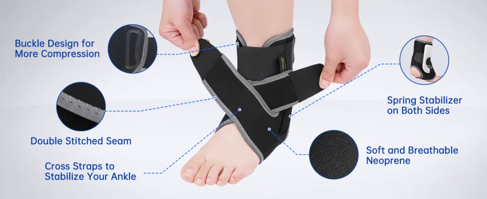Newgo ankle bandage ankle bandage adjustable foot tape ankle ankle support with stabilizers on both sides for ankle women men (black) - Knöchelbandage