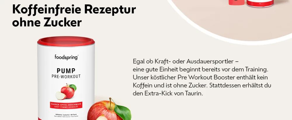 Foodspring Pump Pre-Workout for Extra Boost in Training-Pre Workout Drink Kaffein-Free & Without Sugar-Pre Workout Booster for muscle growth & performance (390g | Saurer apple) - foodspring