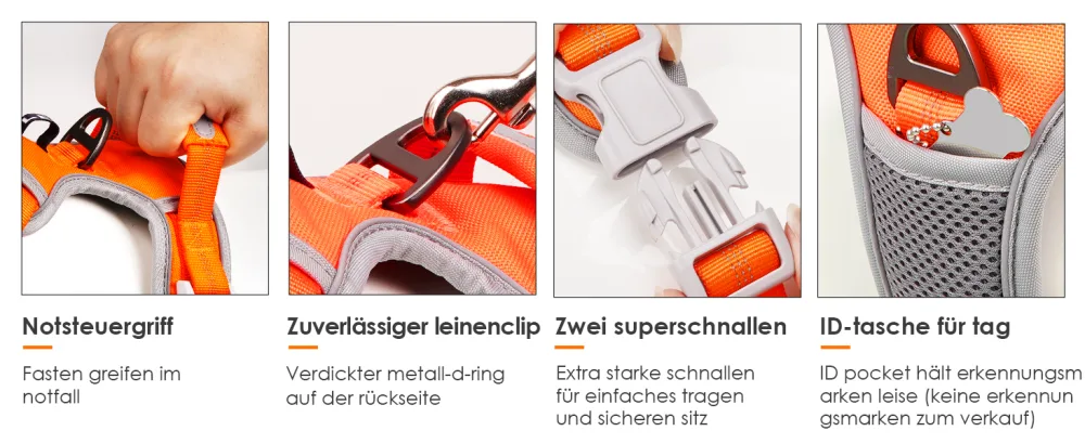 Thinkpet no-pull dog harness breathable breast tableware for small medium large dogs adjustable soft running harness safe control padded reflective safety harness orange crockery and 150cm leash set s (1 Pack) - Hundegeschirr für kleine Hunde