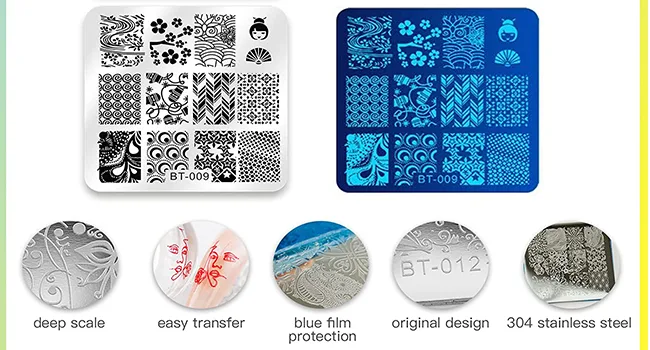 Biutee 12pcs nail stamping stencils plate set with storage bag Leaf/flower/animal/Love/Lace - product information 3