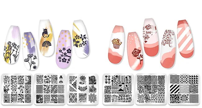 Biutee 12pcs nail stamping stencils plate set with storage bag Leaf/flower/animal/Love/Lace - product information 4