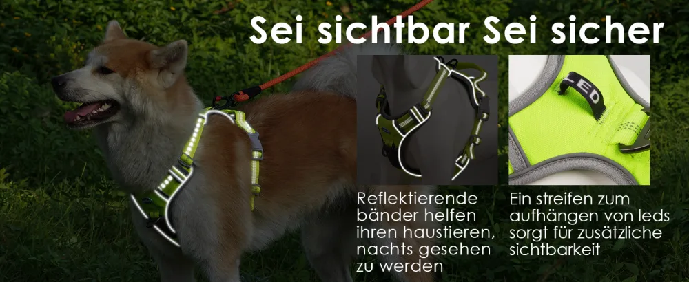 Thinkpet no-pull dog harness breathable breast tableware for small medium large dogs adjustable soft running harness safe control padded reflective safety dishes green and 150cm leash set m (1 Pack) - Hundegeschirr für große Hunde