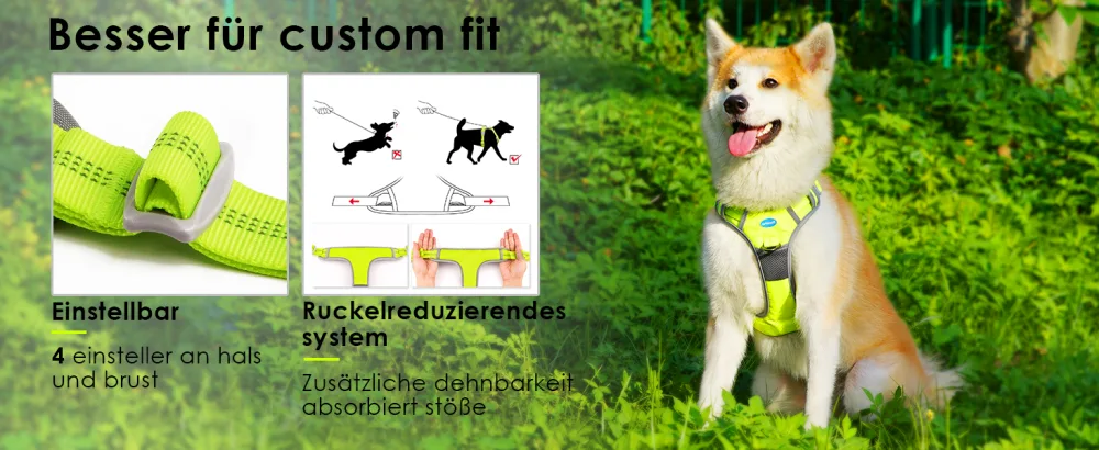 Thinkpet no-pull dog harness breathable breast tableware for small medium large dogs adjustable soft running harness safe control padded reflective safety dishes green and 150cm leash set m (1 Pack) - Hundegeschirr für mittelgroße Hunde