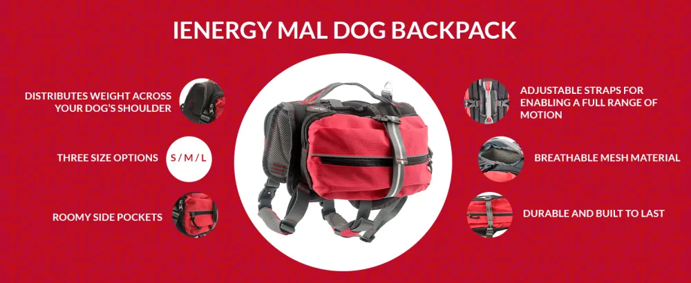 iEnergy MAL Dog Backpack - Weatherproof Backpack for Dogs - Well Padded Hiking Backpack (Small) - Backpack