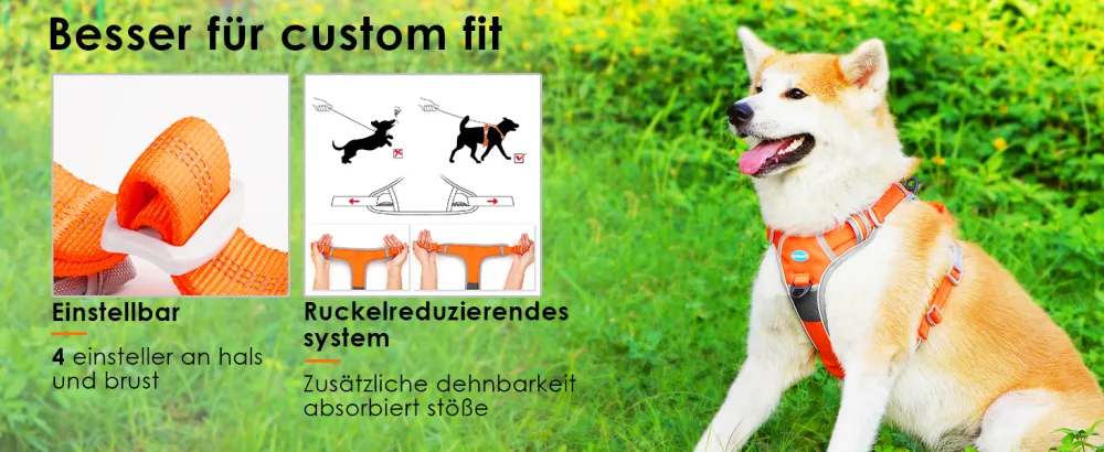 Thinkpet no-pull dog harness breathable breast tableware for small medium large dogs adjustable soft running harness safe control padded reflective safety harness orange crockery and 150cm leash set XL (1 Pack) - Hundegeschirr für mittelgroße Hunde