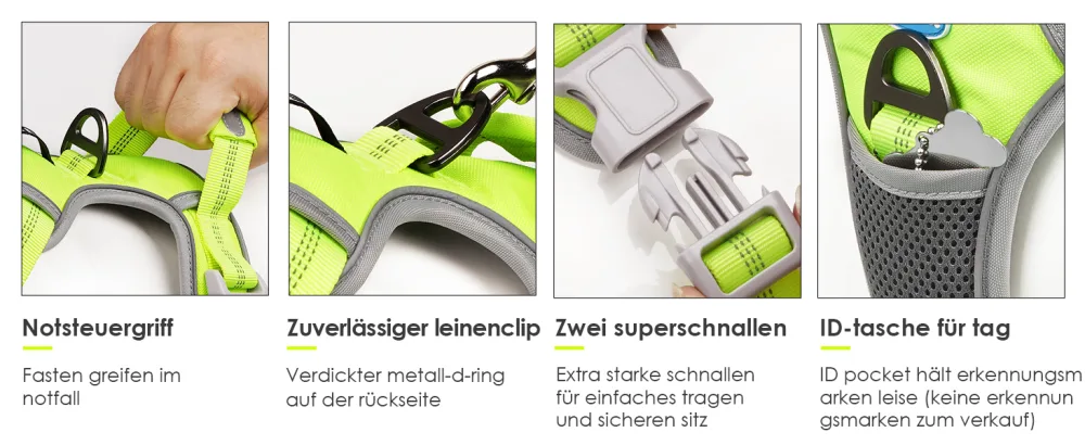 Thinkpet no-pull dog harness breathable breast tableware for small medium large dogs adjustable soft running harness safe control padded reflective safety dishes green and 150cm leash set XL (1 Pack) - Hundegeschirr für kleine Hunde