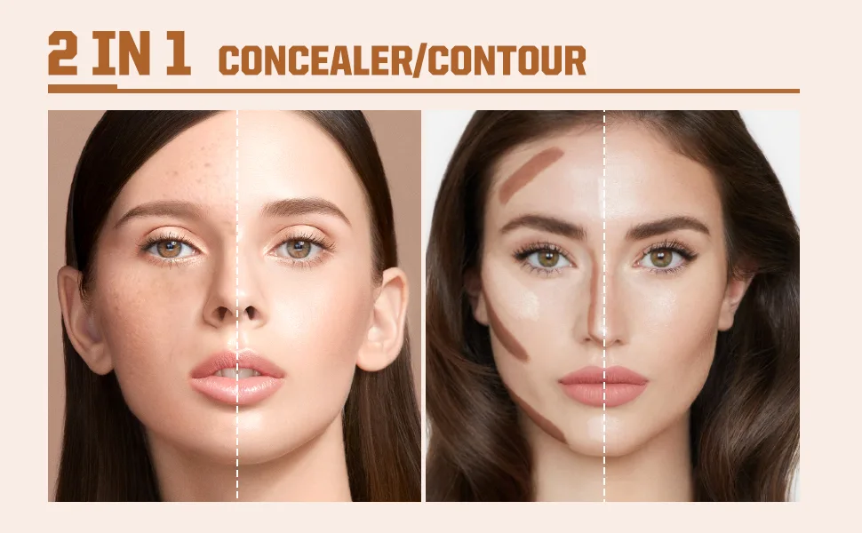 ONLYOILY 2 Pcs Contour & Highlighter Stick, Concealer & Bronzer Stick With Brush, Longwear Foundation Stick, Smooth, Blends Easily Face Makeup 03+04 - contour stick