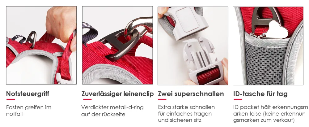 Thinkpet no-pull dog harness breathable breast tableware for small medium large dogs adjustable soft running harness safe control padded reflective safety harness red harness and 150cm leash set XL (1 Pack) - Hundegeschirr für kleine Hunde
