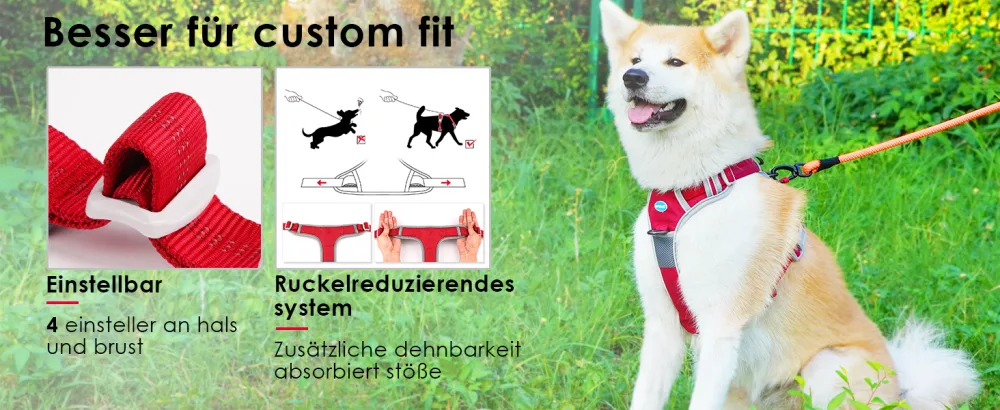 Thinkpet no-pull dog harness breathable breast tableware for small medium large dogs adjustable soft running harness safe control padded reflective safety harness red harness and 150cm leash set XL (1 Pack) - Hundegeschirr für mittelgroße Hunde