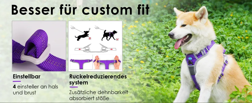 Thinkpet no-pull dog harness breathable breast tableware for small medium large dogs adjustable soft running harness safe control padded reflective safety harness purple crockery and 150cm leash set s (1 Pack) - product information 2