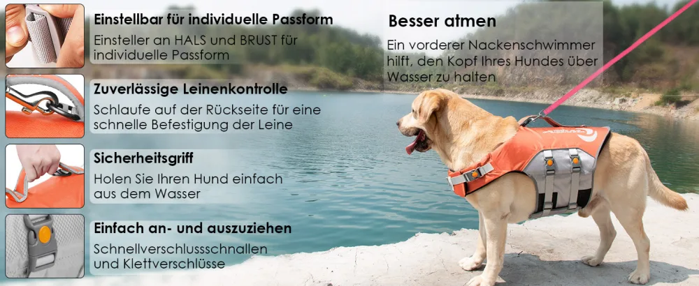 ThinkPet Dog Life Jacket Adjustable Life Jacket Reflective Lifesaver with Buoyancy Orange XL - dog life jacket