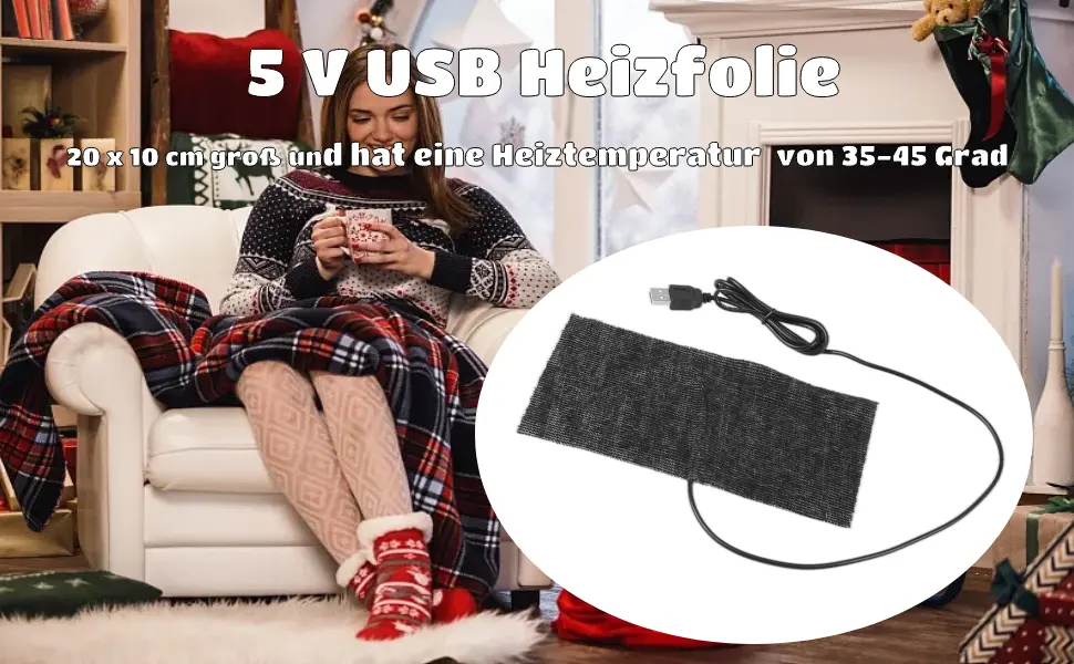 1PCS 5V USB Heating Foil USB Carbon Fiber Heating Mat Hand Warmer 20 * 10Cm - B0BN6N44JN